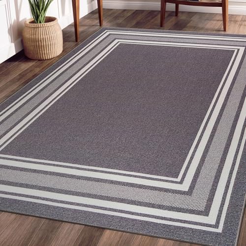Non Slip Area Rugs 5x7 Modern Bordered Non Skid Rubber Backing Soft Area Rug ...