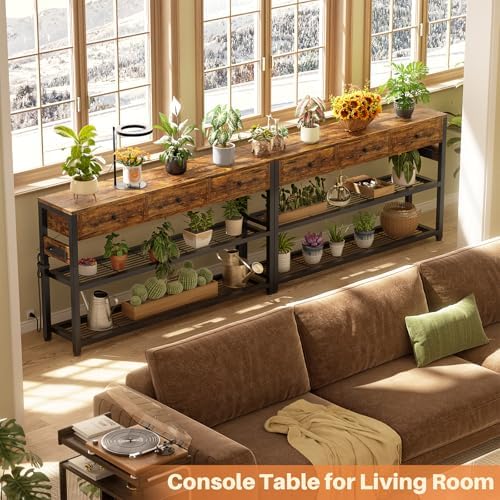 Ecoprsio Entryway Table with Outlets, 47" Console Table with 3 Drawers
