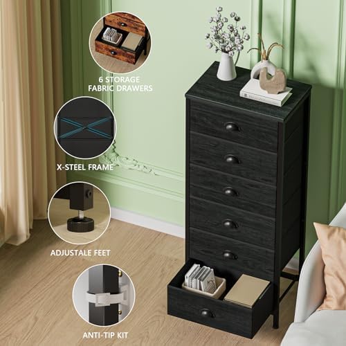 Furnulem Black Dresser for Bedroom, Tall Fabric Chest of Drawers