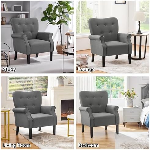 Yaheetech High Back Accent Chair with Rolled Arms for Bedroom, Dark Gray