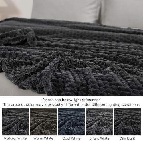 PHF Soft Cozy Fleece Blanket King, 340GSM Lightweight Warmth, Dark Grey