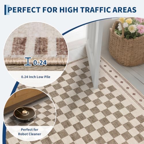 Garvee Large Checkered 10x14 Rug for Living Room Washable Non Slip, Beige