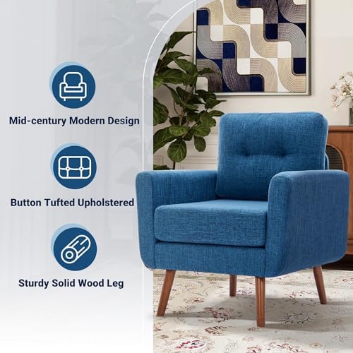 Tbfit Linen Fabric Single Sofa, Accent Chair, Mid Century Modern Armchair for...