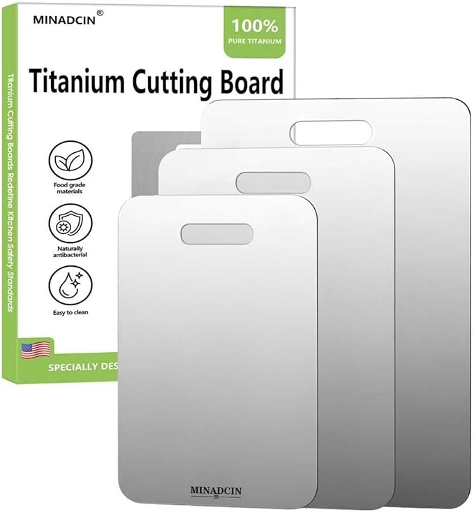 3-Pack Titanium Cutting Boards For Kitchen, 100% Pure Cut Titanium Cutting Board by MINADCIN