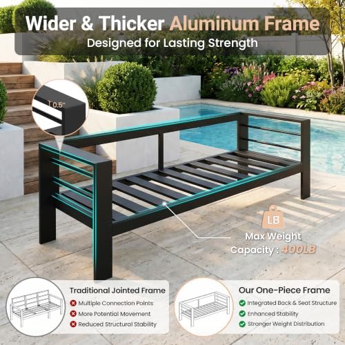 Aluminum Outdoor Patio Chairs, Patio Sofa with 10" Back Cushion, Light Grey