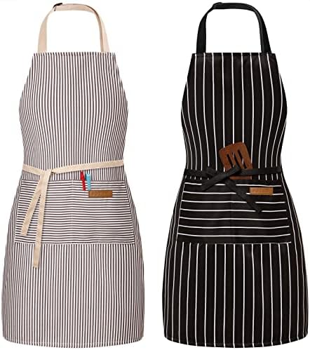 BeLuyi 2 Pack Adjustable Bib Apron with 2 Pockets Chef Cooking Kitchen Restaurant Aprons for Women Men
