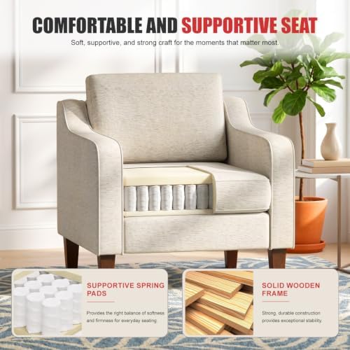 BestMassage Set of 2 Accent Chair, Beige Fabric Upholstered Armchair