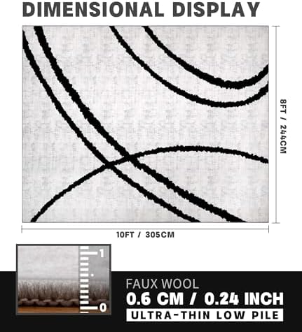 YIHOUSE Modern Area Rugs for Living Room, 8x10 Washable Black and White Rug, ...
