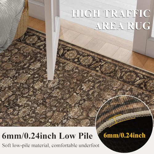 Washable 8x10 Living Room Non-Slip Area Rug Retro Brown Large Carpet