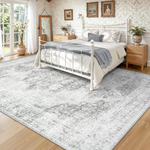 Gent drizz 8x10 Area Rugs for Living Room, Gray Washable Rugs Vintage