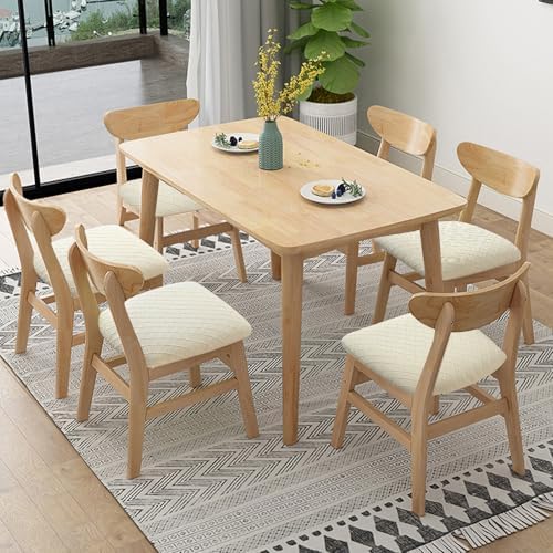 Fuloon Dining Chair Seat Covers Stretch Slipcovers, 6 Pack, Beige