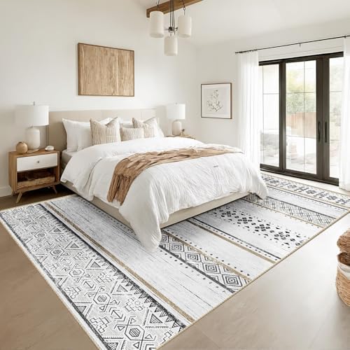 8x10 Washable Area Rugs for Living Room Boho Bedroom Rug Black/Brown