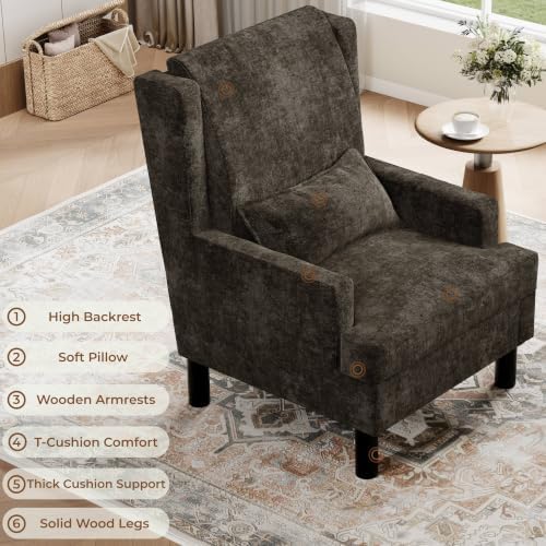 Garvee Wingback Accent Chair for Living Room, Mid-Century Modern Reading Chai...