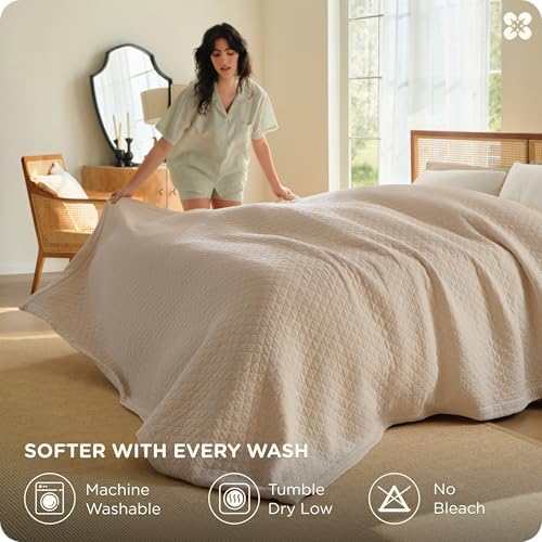 Bedsure PureWoven 100% Cotton Muslin Blanket 8-Layer, King, Linen Beige