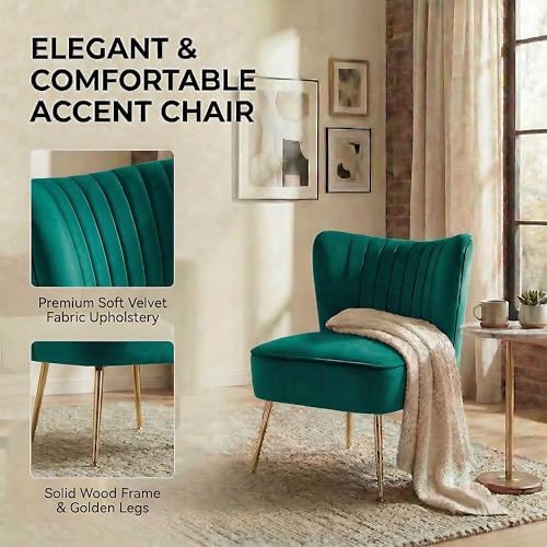 DUOMAY Modern Accent Chair Set of 2 Velvet Slipper Chair with Gold Legs Wingb...