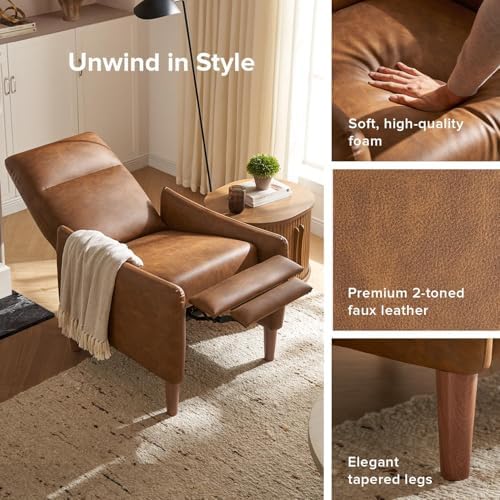 mopio Arthur Recliner, Reading Chair (Pecan Brown Faux Leather)