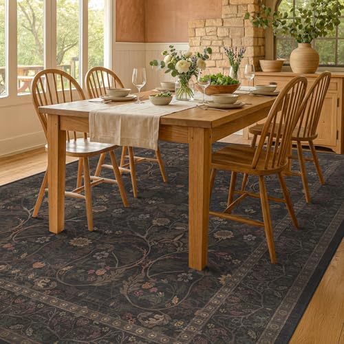 9x12 Botanical Big Rugs for Living Room, Machine Washable Soft Flower Area Ru...