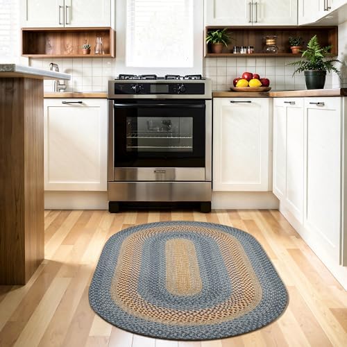 RCTJHOME 3x5 Oval Braided Area Rug Natural Rust Blue Farmhouse Kitchen Mat