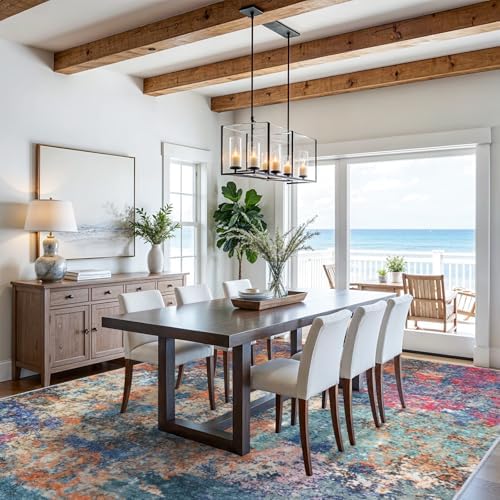 10x14 Abstract Area Rug: Large Soft Rugs for Living Room Multicolor Rainbow