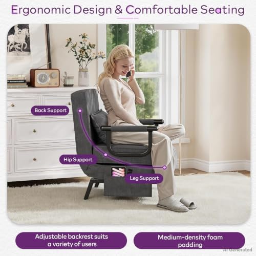 TYBOATLE Sleep Chair, Folding Sleeper Chairs for Adults (Dark Grey)