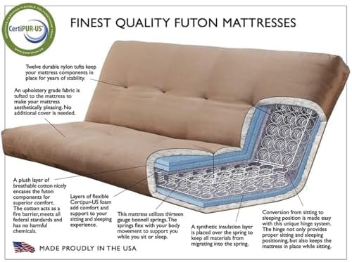 Pemberly Row 8" Full Size Spring Futon Mattress Replacement, Linen Sleep...