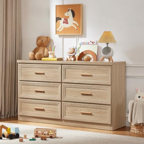 RWYHG 55.1" Wide Farmhouse 6 Drawers Dresser for Bedroom,Natural