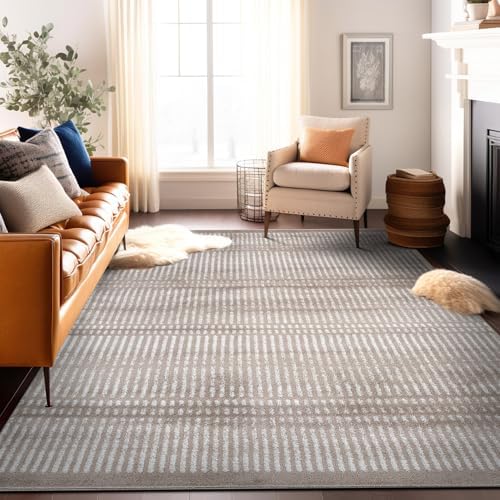 Rugshop Contemporary Stripe Lines High Traffic Area Rug Beige 7'10" ...