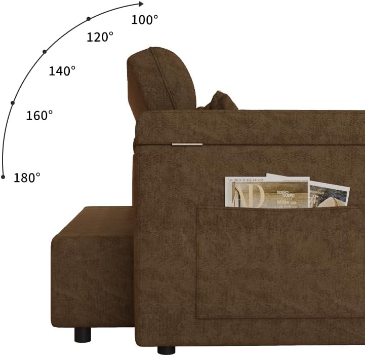 65" 3-in-1 Convertible Sofa Bed, Folding Chenille Loveseat Sleeper