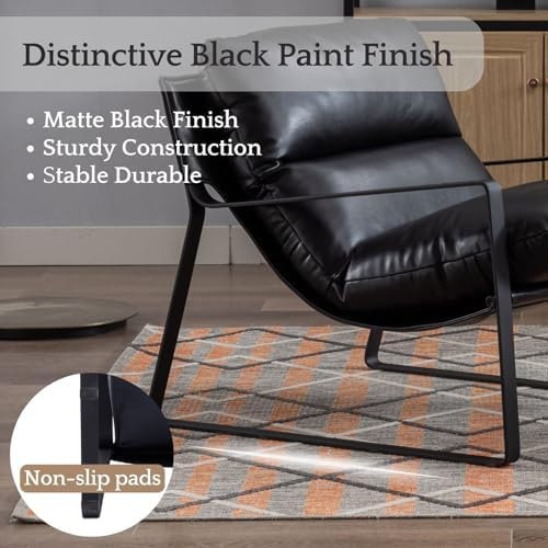 LukeAlon Modern PU Leather Accent Armchair, Black