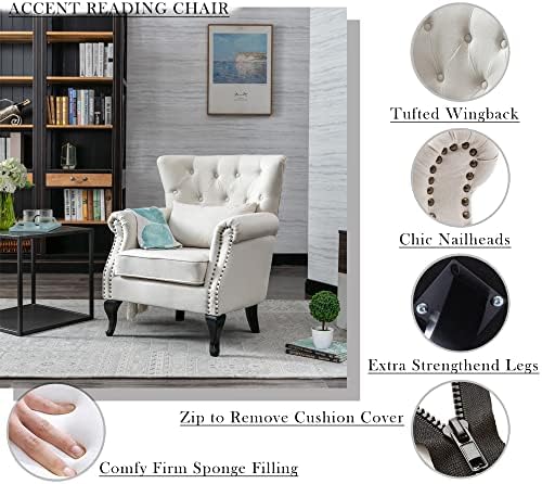 Mid Century Modern Accent Chair Upholstered Armchair Comfy Linen Fabric Singl...
