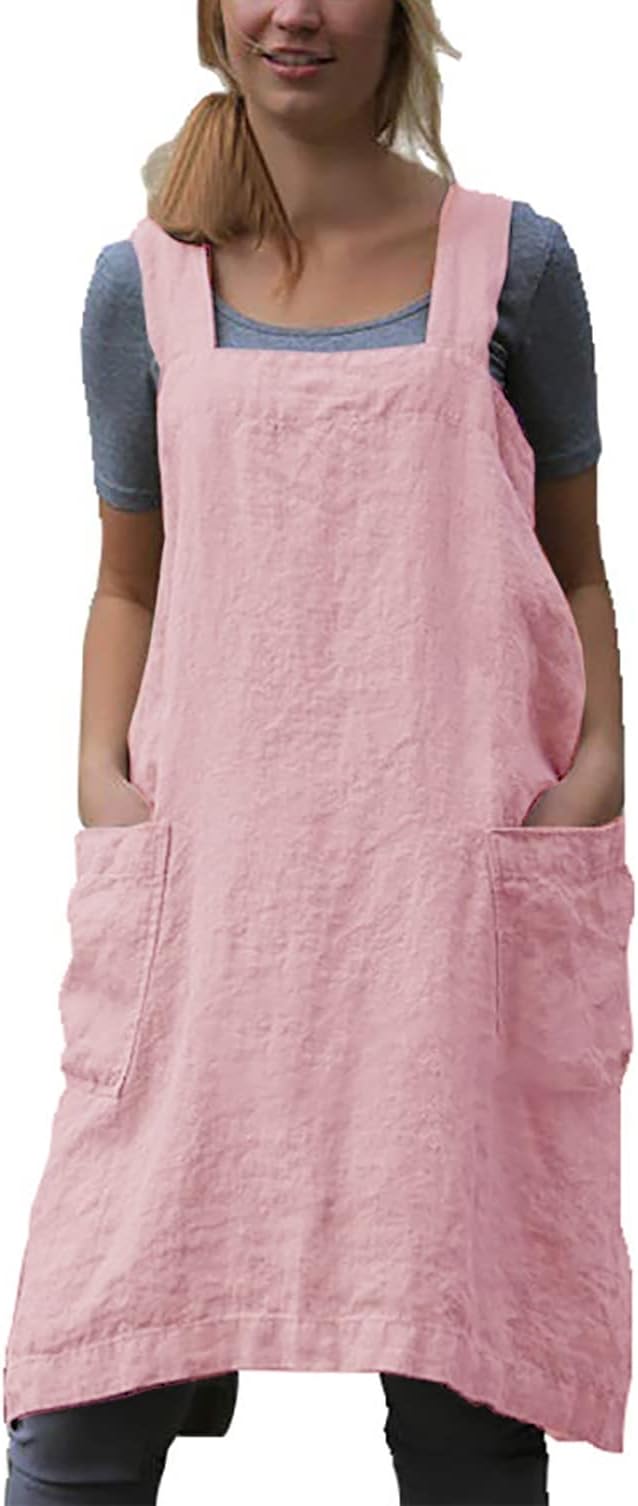 VLZUFE Cotton Linen Apron for women Cross Back Apron Pinafore Dress for Baking by Unknown