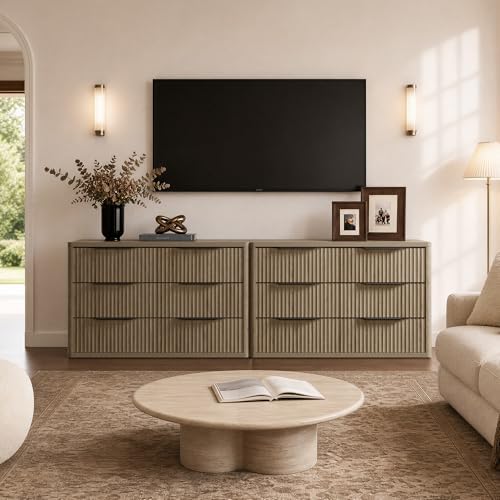 SICOTAS Bedroom Dresser with 12 Deep Wide Large Fluted Drawers for Closet
