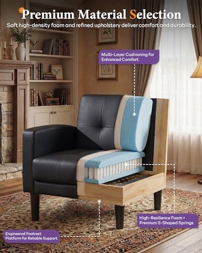Black Accent Chair, Tufted Reading Armchair with Arms for Living Room