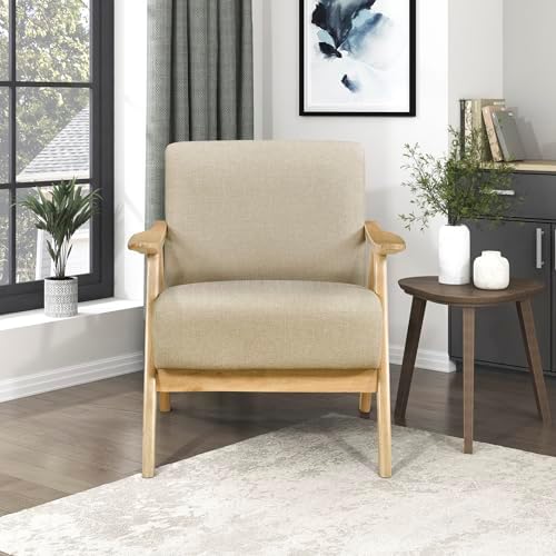 Lexicon Mid Century Modern Accent Chair, Natural Wood Frame, Light Brown