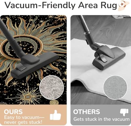 Vacuum-Friendly, 5x7 Washable Area Rug, Black Green Blue