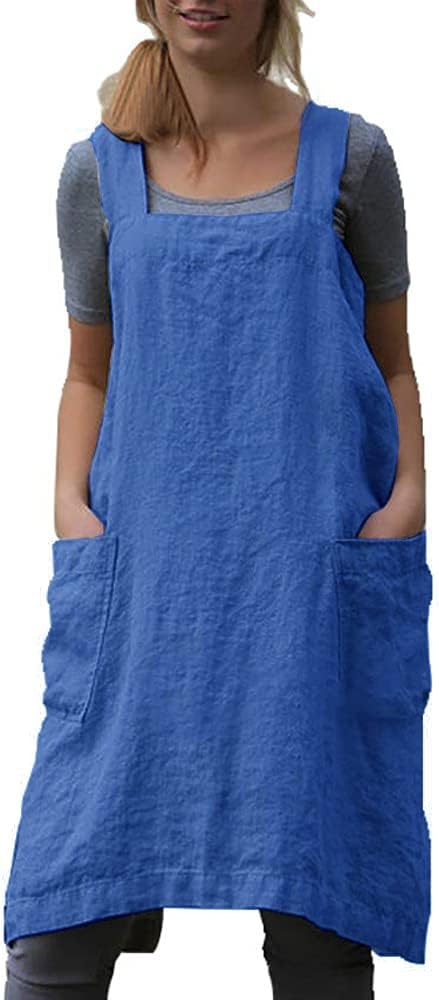 VLZUFE Cotton Linen Apron for women Cross Back Apron Pinafore Dress for Baking by Unknown