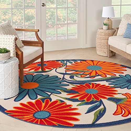 Nourison Home Aloha Multicolor 7'10" x Round Area Rug - Easy Clean, ...