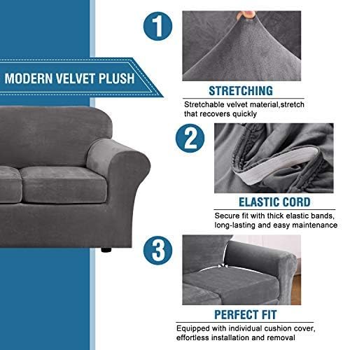 H.VERSAILTEX Real Velvet Plush 3 Piece Stretch Sofa Covers Couch Covers - Image 3