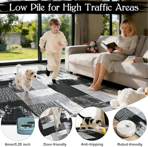 Yinhua Modern Geometric 5x8 Area Rug, Patchwork Grey Rugs for Living Room Was...