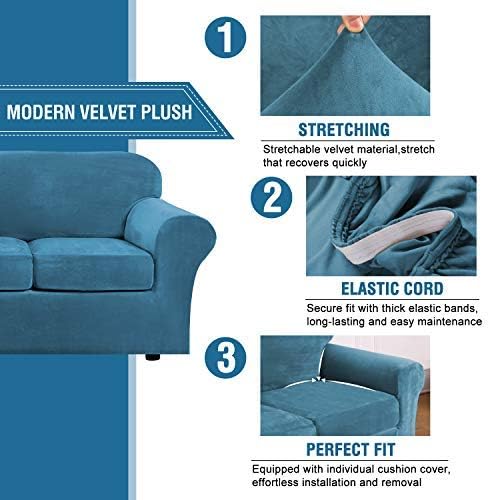 H.VERSAILTEX Real Velvet Plush 3 Piece Stretch Sofa Covers Couch Covers - Image 3