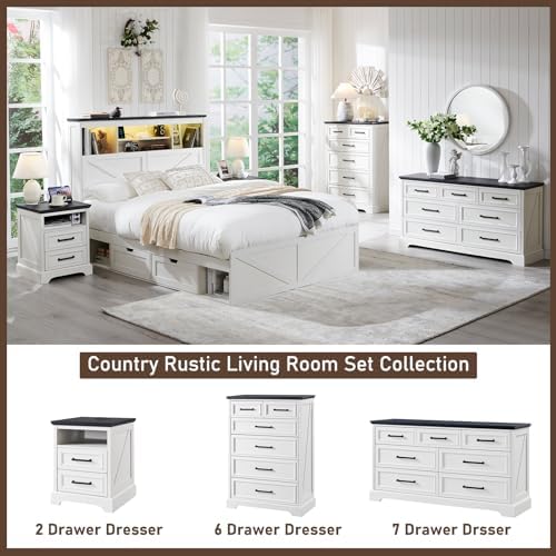 ACCOHOHO 7 Drawer Dresser, 52" Wide Farmhouse Chest for Bedroom, Off White