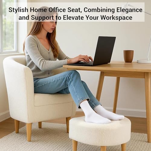 DAZONE Sherpa Accent Chair with Ottoman White Fluffy Teddy Barrel Armchair
