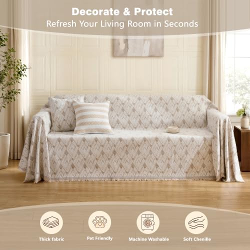 Carriediosa Farmhouse Diamond Pattern Chenille Couch Cover for Sofa 91x134