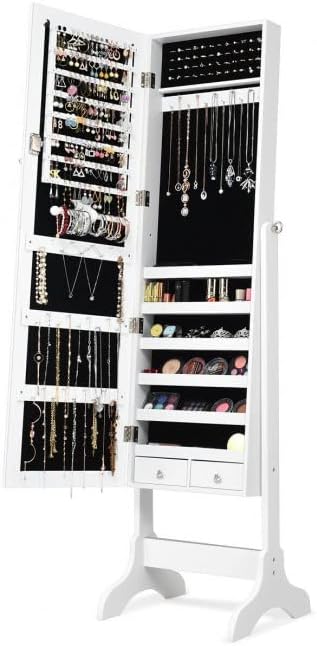 WATERJOY Jewelry Organizer with Full Body Standing Mirror Jewelry Holder Stor...