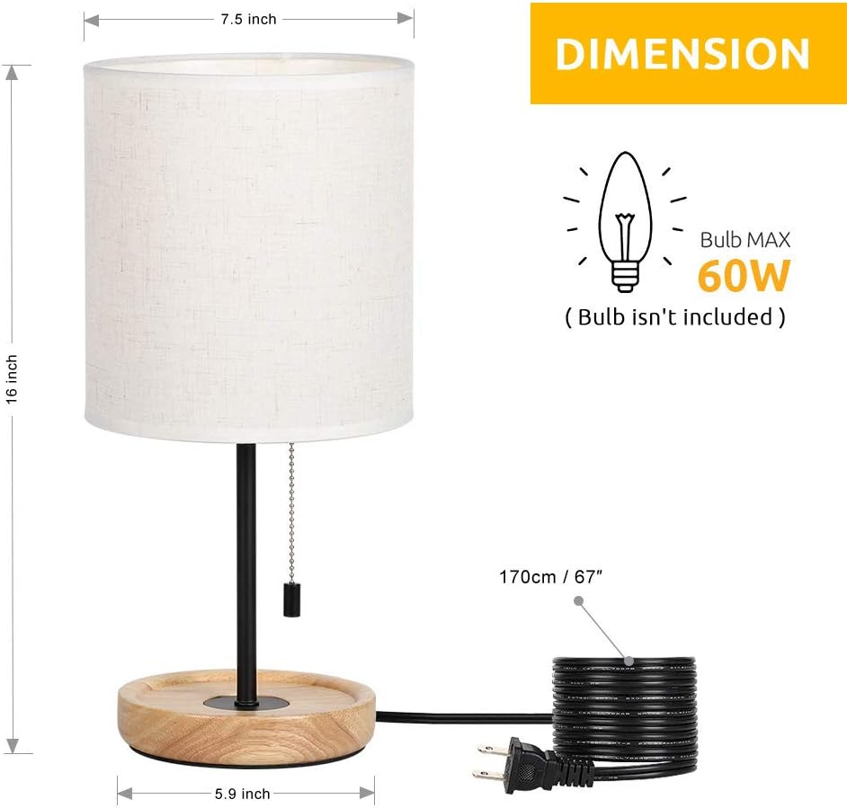 HAITRAL Bedside Table Lamp - Modern Nightstand Lamp with Linen Fabric Shade W...