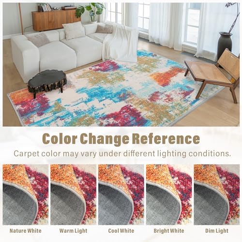 Carvapet Washable 9x12 Colorful Abstract Area Rug Modern Carpet