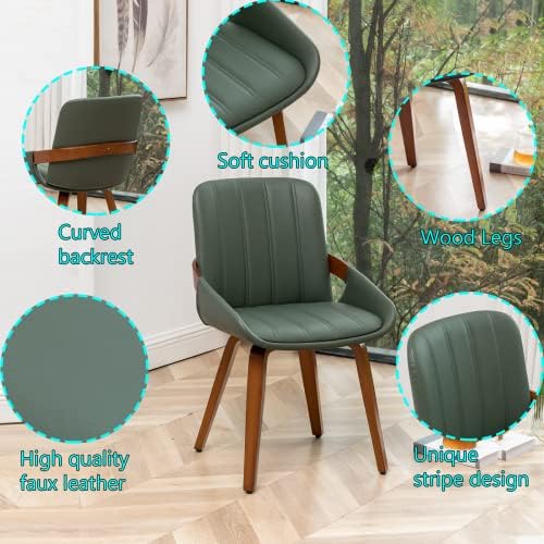 Mid Century Modern Faux Leather Upholstered Dining Room Chairs,Armless Accent...