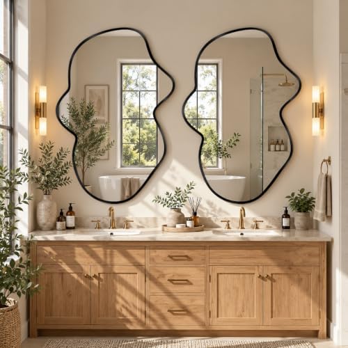 Irregular Wall Mirror, Asymmetrical Black Bathroom Wavy Mirror
