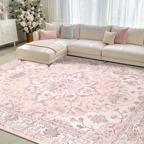 RELEANY Washable Area Rug, 8'x10', Pink