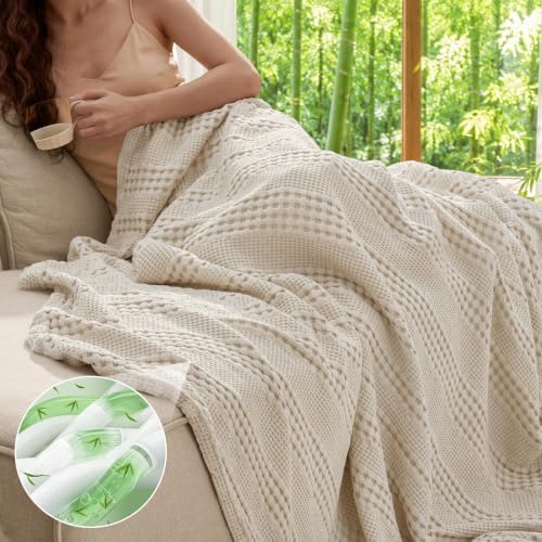 PHF Cooling Waffle Blanket for Hot Sleepers Queen Size, 90"x90", Linen